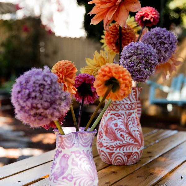 Casa Coral Pitcher with Casa Lilac Small Pitcher