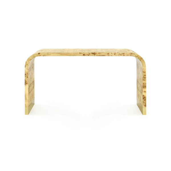 Andi Burl Console Table - waterfall edge  brass sabots