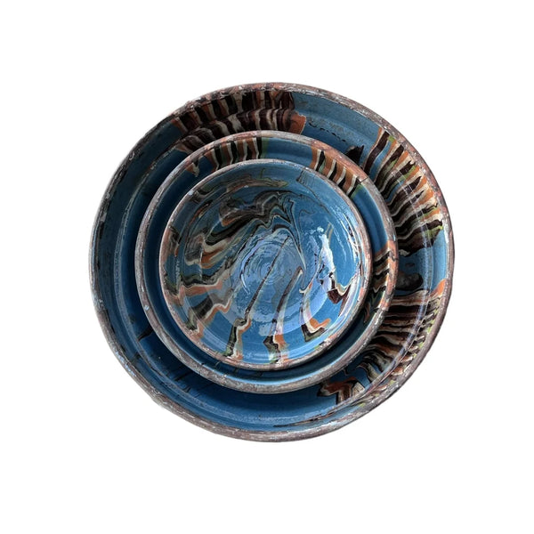 Marbleized Blue Bowls - three sizes nested