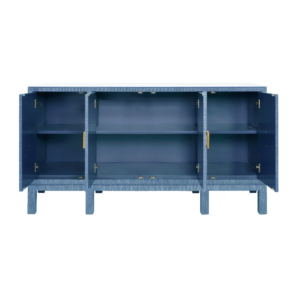 Edmond Blue Grasscloth Buffet with open doors