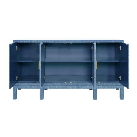 Edmond Blue Grasscloth Buffet with open doors
