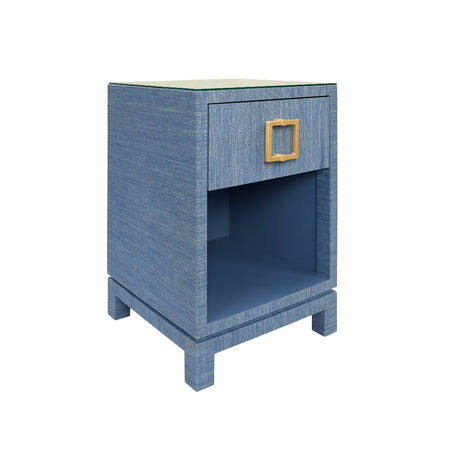 Edmond Blue Grasscloth Bedside Table - one drawer
