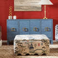 Edmond Blue Grasscloth Buffet styled in red room