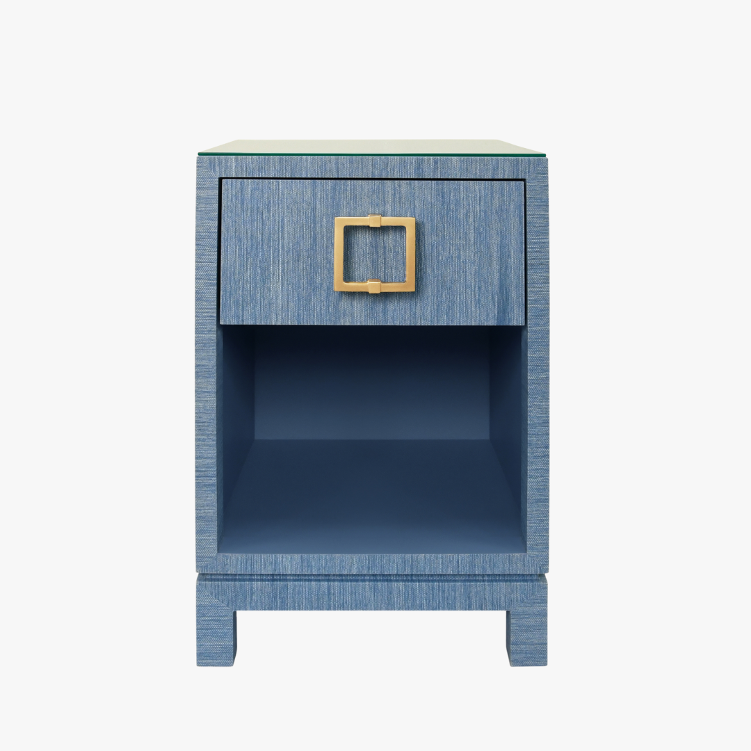 Edmond Blue Grasscloth Side Table