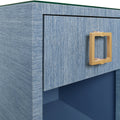 Edmond Blue Grasscloth Side Table gold hardware closeup