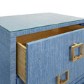 Edmond Blue Two Drawer Grasscloth Nightstand - open drawer