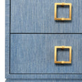 Edmond Blue Two Drawer Grasscloth Nightstand - square gold hardware