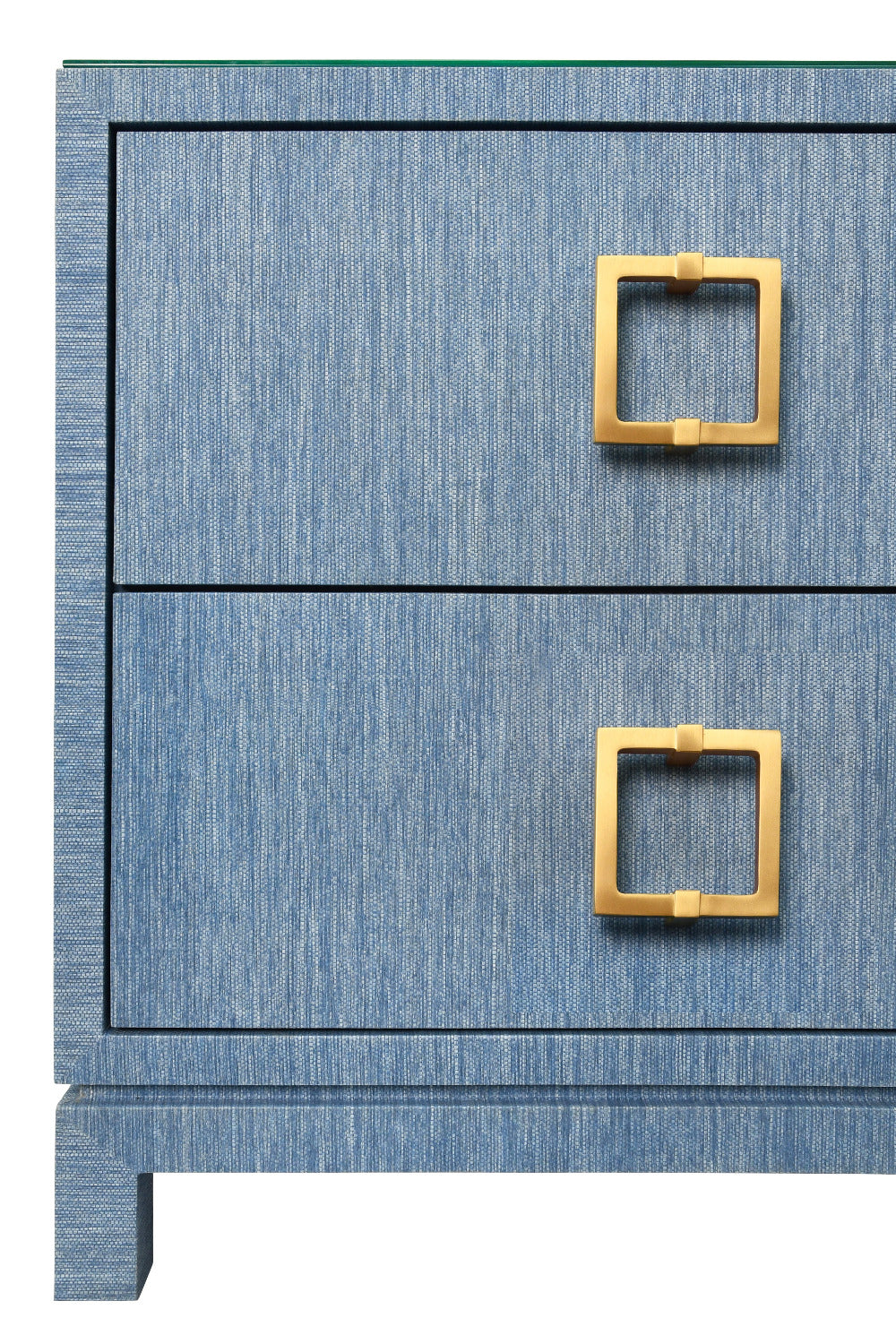 Edmond Blue Two Drawer Grasscloth Nightstand - square gold hardware