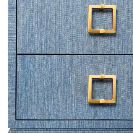 Edmond Blue Two Drawer Grasscloth Nightstand - square gold hardware