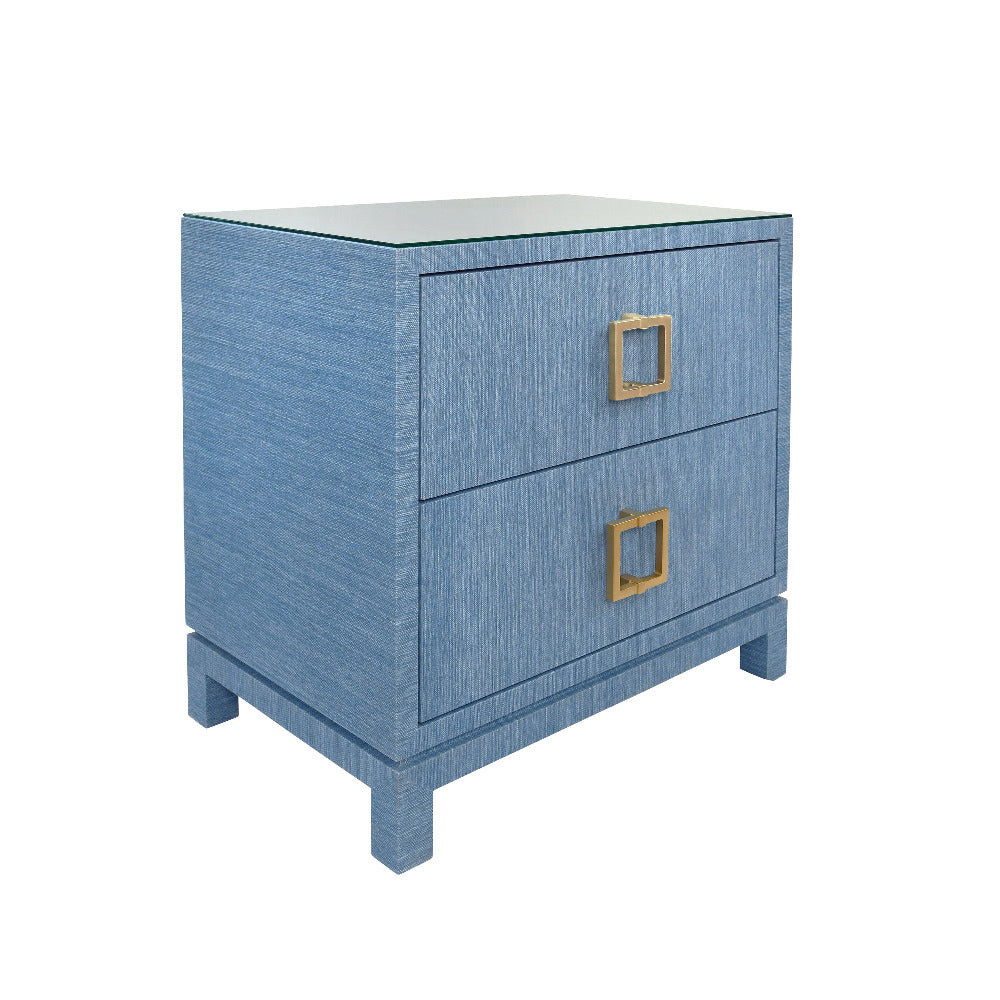 Edmond Blue Two Drawer Grasscloth Nightstand