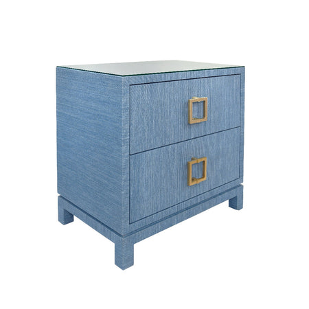 Edmond Blue Two Drawer Grasscloth Nightstand
