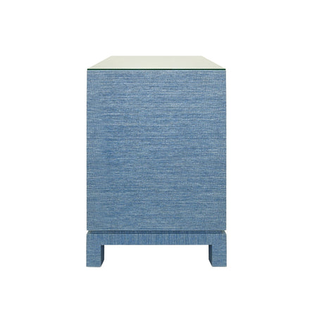  Edmond Blue Two Drawer Grasscloth Nightstand side view