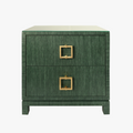 Green nightstand with gold square handles on a white background