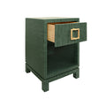 Edmond Forest Green Grasscloth BedSide Table - open drawer
