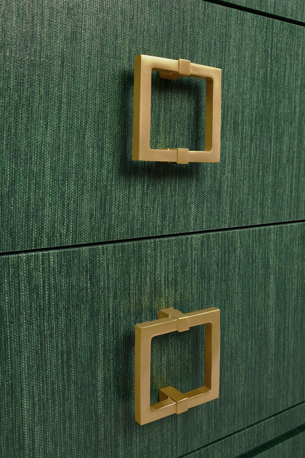 Green textured drawers with gold square handles