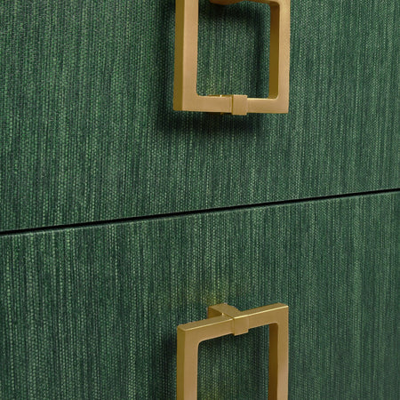 Green textured drawers with gold square handles