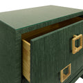 Edmond Forest Green Grasscloth Nightstand with open drawer