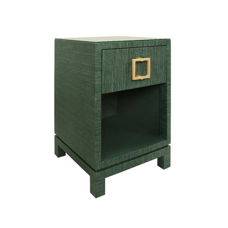 Edmond Forest Green Grasscloth Side Table with one drawer