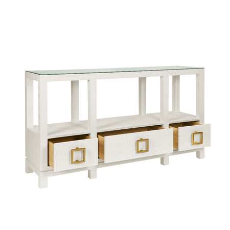 Edmond White Console with open drawers