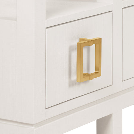 Edmond White Lacquered Linen Console gold hardware closeup