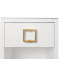 Edmond White Lacquered Linen Side Table - Gold square hardware
