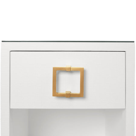 Edmond White Lacquered Linen Side Table - Gold square hardware