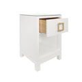 Edmond White Lacquered Linen Side Table - floating drawer