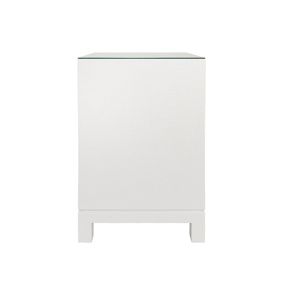 Edmond White Lacquered Linen Side Table - side view