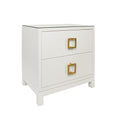 Edmond White Linen Nightstand with glass top