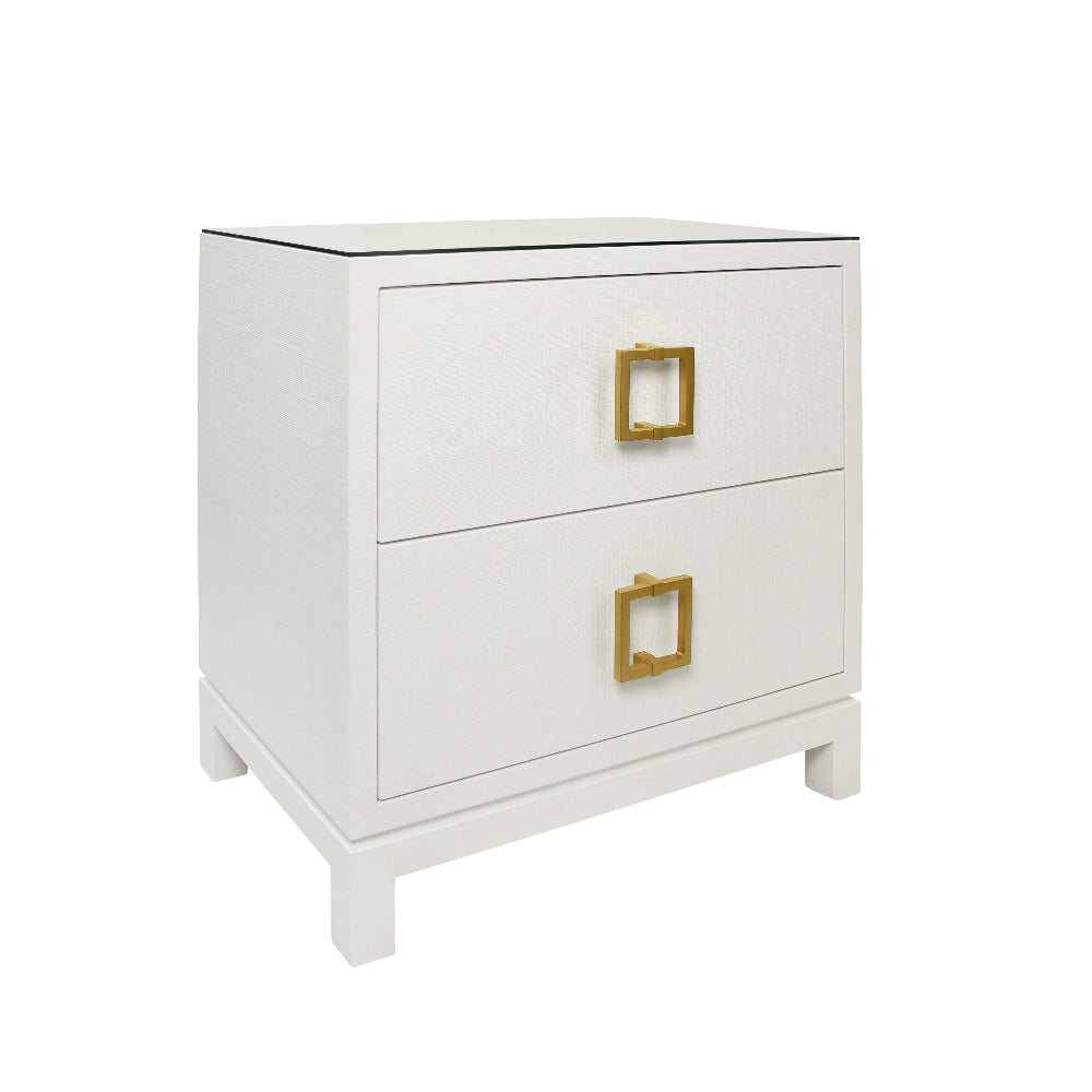 Edmond White Linen Nightstand with glass top