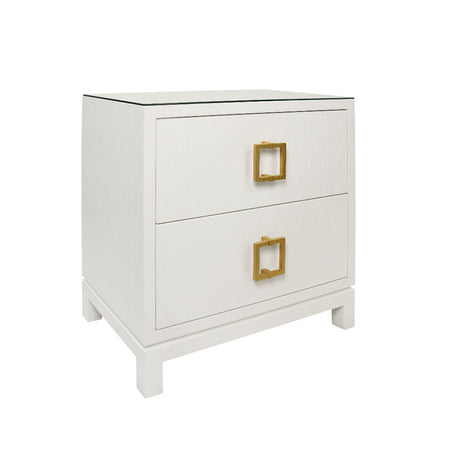Edmond White Linen Nightstand with glass top