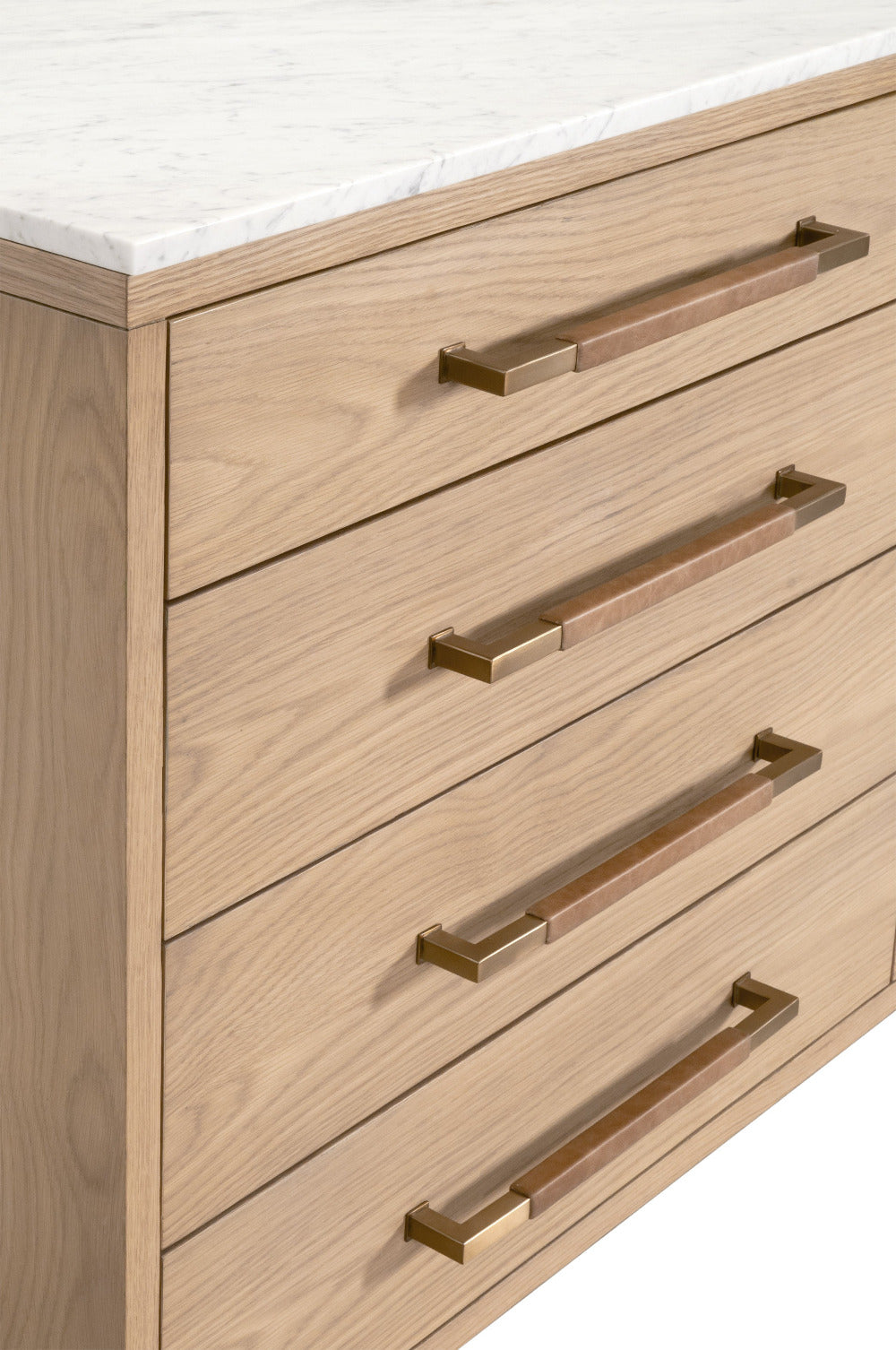 Edward Natural Oak Dresser - leather wrapped linear pull closeup