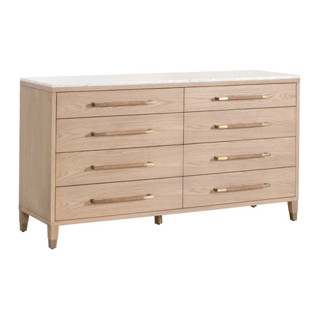 Edward Natural Oak Dresser - white marble top - angle view