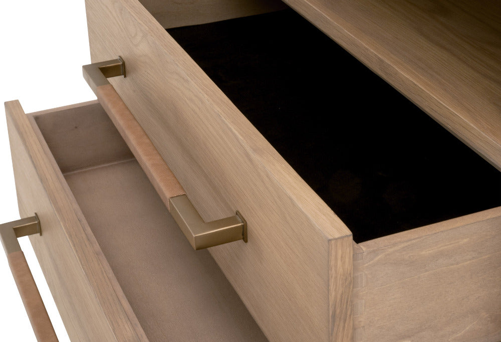 Edward Natural Oak Nightstand - open drawers - felt lining