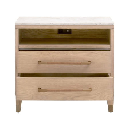 Edward Oak Nightstand - leather wrapped pulls