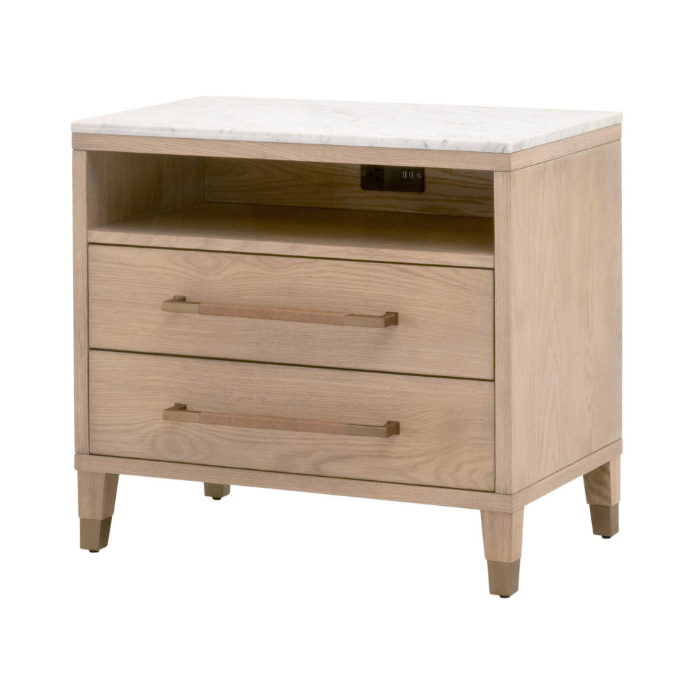 Edward Oak Nightstand - white marble top