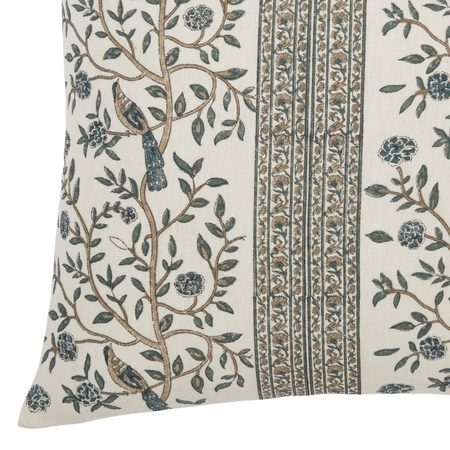 Ek Chriya Azure Pillow Cover floral vine and bird pattern