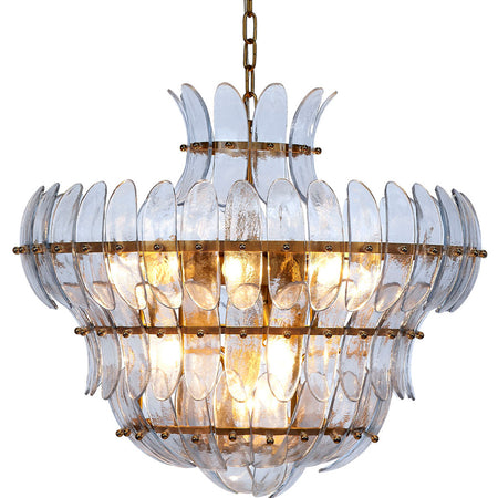 Eloise Blue Glass Chandelier illuminated
