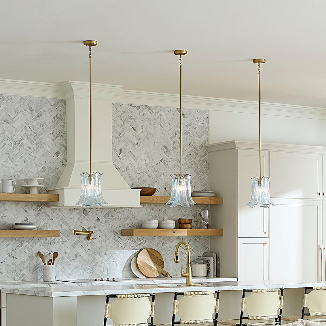 Eloise Blue Glass Pendant styled in kitchen