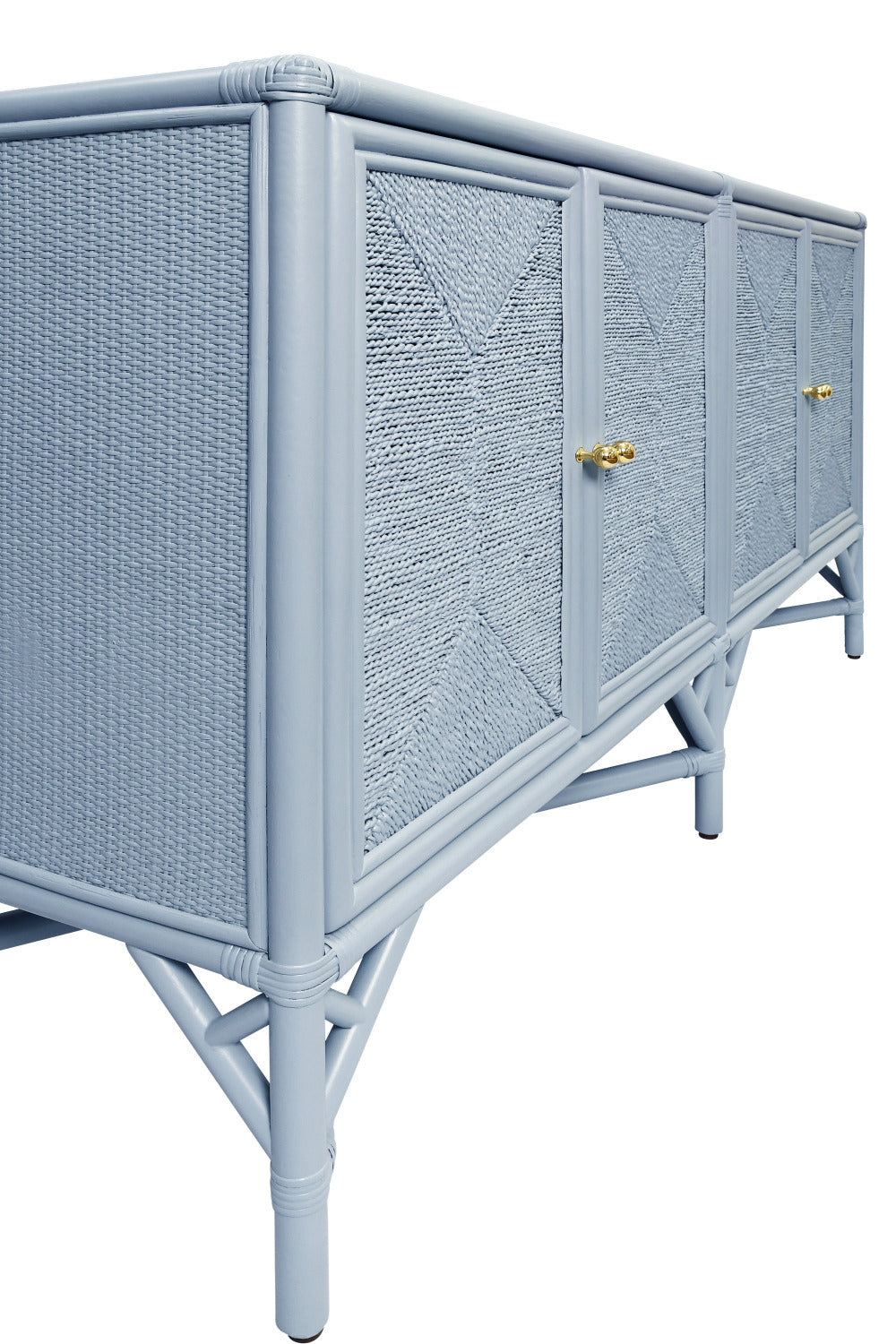 Essa Light Blue Painted Rattan Sideboard - corner details