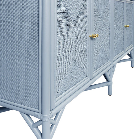 Essa Light Blue Painted Rattan Sideboard - corner details