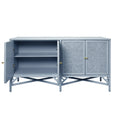 Essa Light Blue Painted Rattan Sideboard - doors open