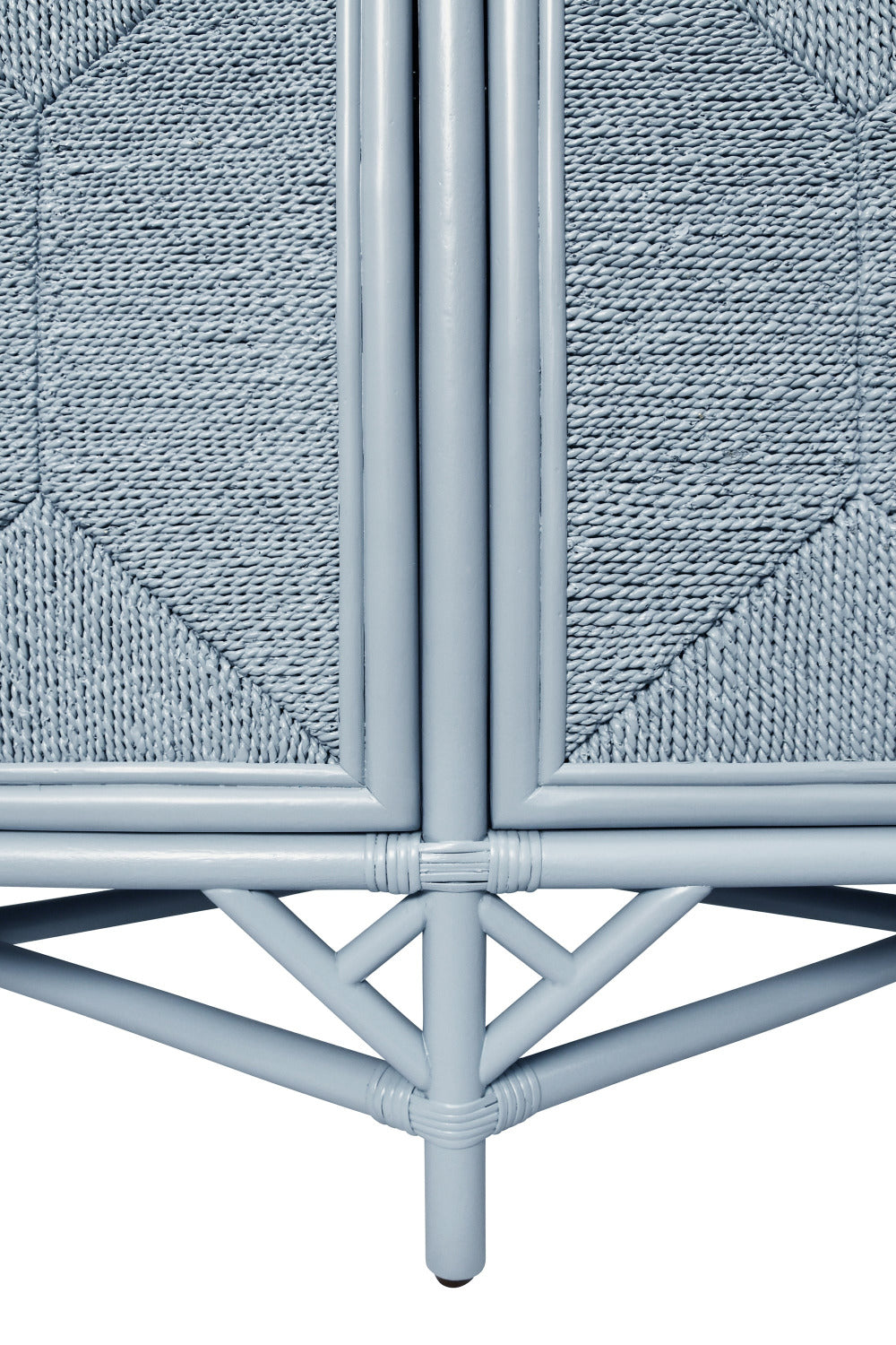 Essa Light Blue Painted Rattan Sideboard - woven rope panel closeup