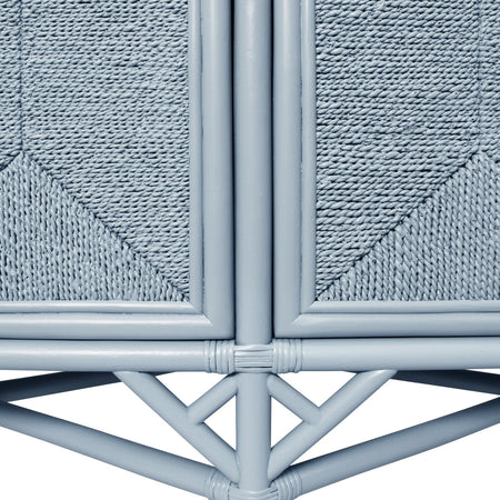 Essa Light Blue Painted Rattan Sideboard - woven rope panel closeup