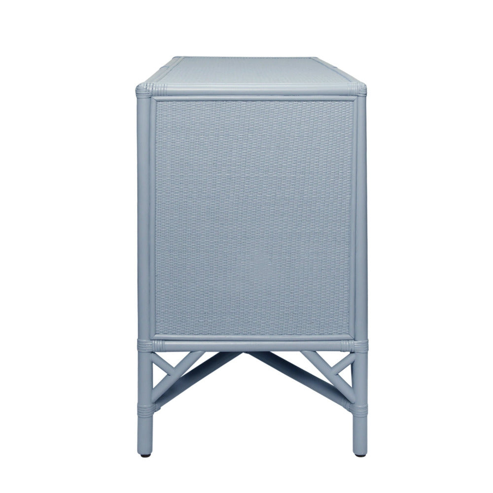 Essa Light Blue Painted Rattan Sideboard Buffet Cabinet side view