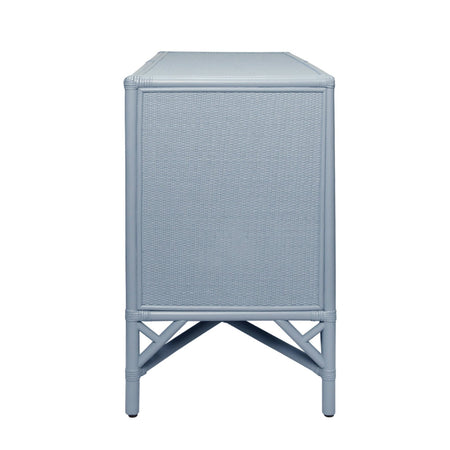 Essa Light Blue Painted Rattan Sideboard Buffet Cabinet side view