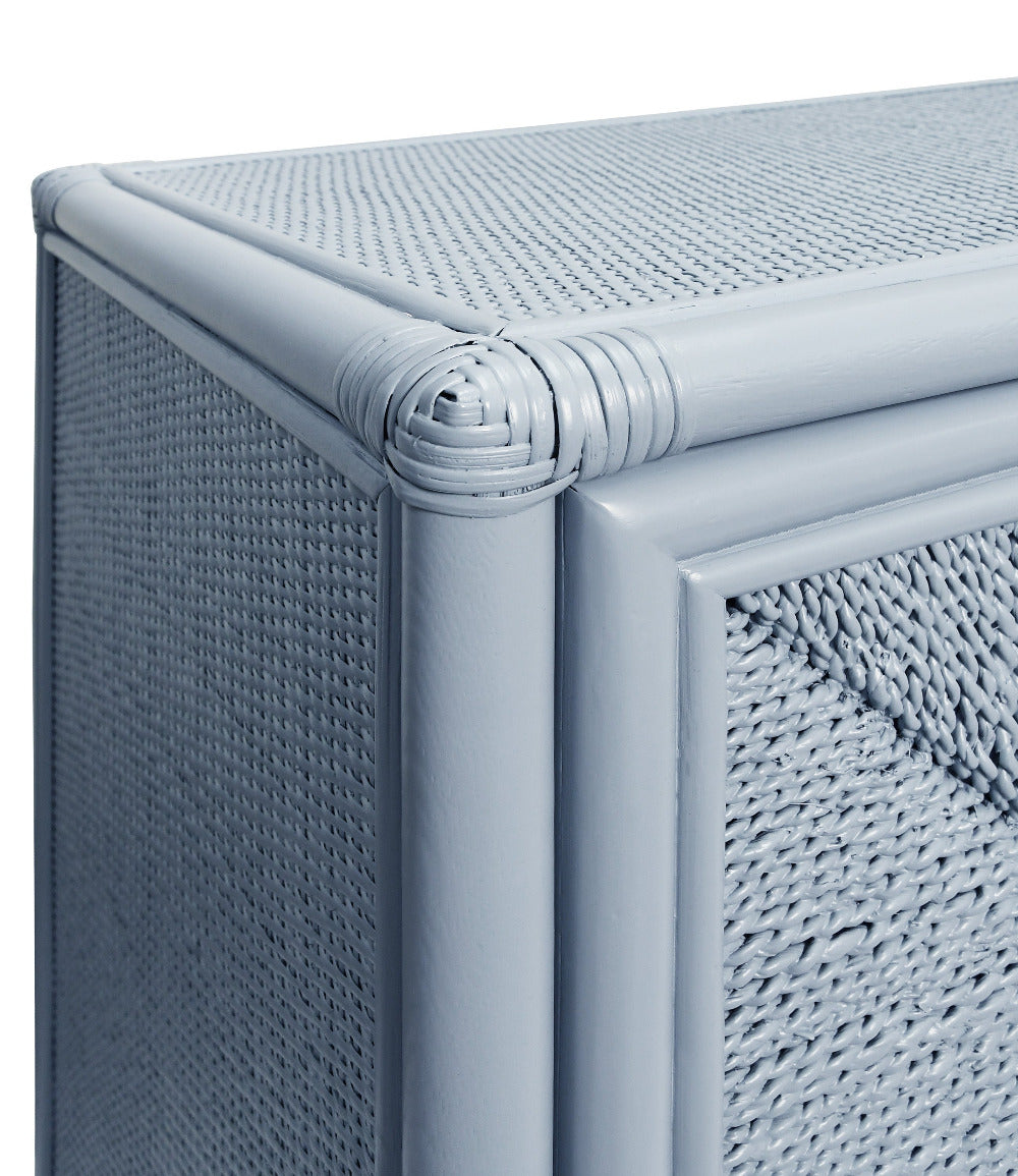 Essa Light Blue Painted Rattan Sideboard corner