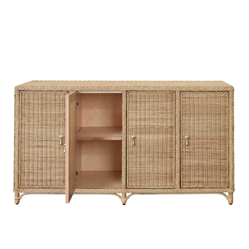 Evangeline Woven Rattan Buffet with open Doors