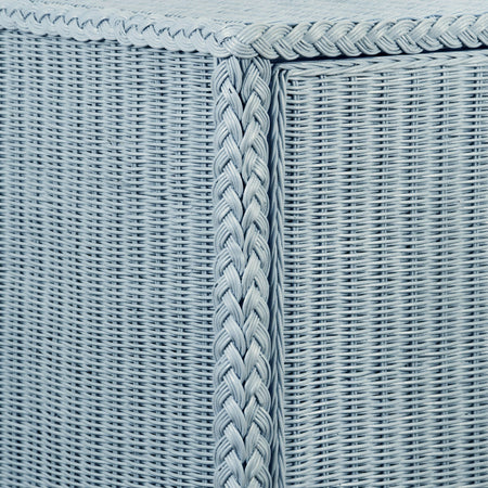 Evangeline Light Blue Woven Rattan Buffet corner closeup