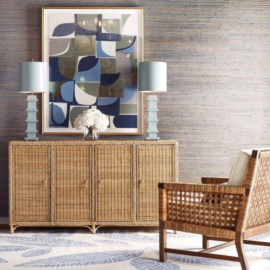 Evangeline Woven Rattan Buffet with Hannon Chair